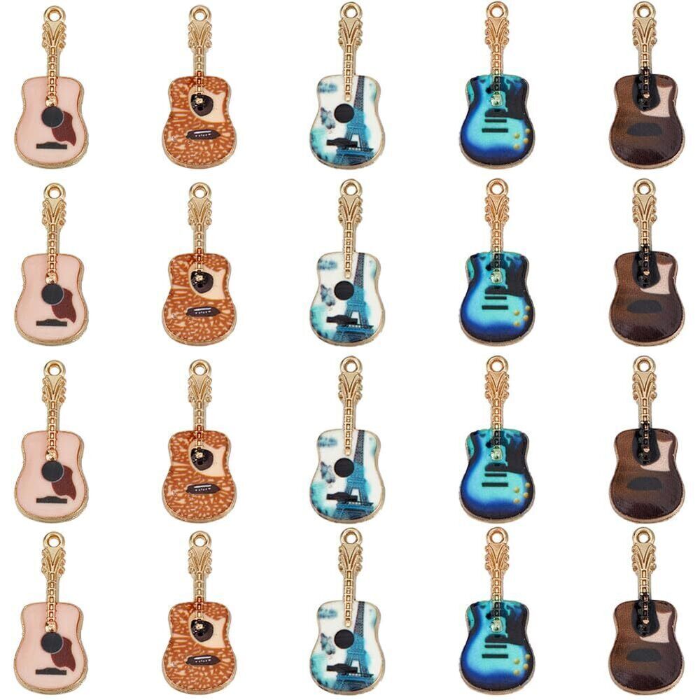 7929 40Pcs Enamel Guitar Charms Music Charms Musical Guitars Party Alloy